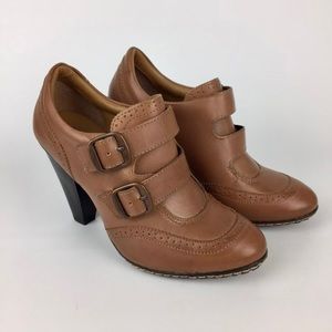 EuroSoft Sadira Tan Leather Double Buckle Ankle Bootie 8.5